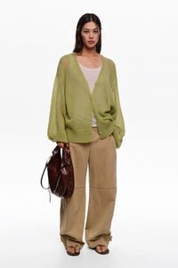 Green mohair and wool long cardigan