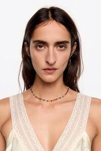 Multicolor crystals gold-tone hearts necklace