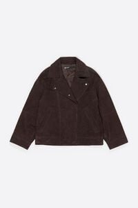 Blouson crois&eacute; cro&ucirc;te en daim marron fonc&eacute;