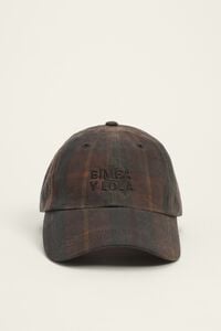 Brown tartan coated fabric cap