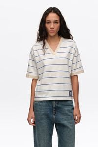Camiseta tira de algod&oacute;n rayas blanca