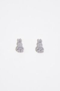 Gray flocked rabbit earrings