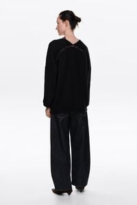 Black mohair wool and lace cardigan