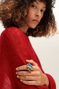 Anillo tres bandas animales y cristales plateado