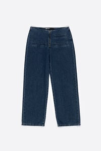 STRAIGHT CROPPED - Dark blue denim ankle-length jeans
