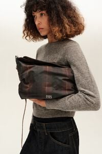 Large hunter brown tartan slouch bag