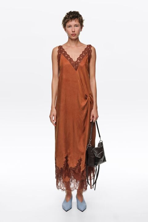 brown camisole dress BIMBA Y LOLA Toffee with knot From AU to NZ