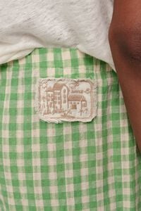 Green checked corset-waist trousers