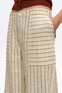 Ocher cotton patchwork jogger trousers with stripes
