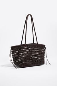 Large brown plaited leather shopper bag