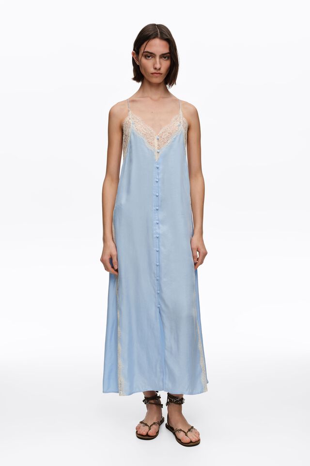 baby blue slip dress RE/DONE | Alexia - Seaside Dresses this slip dress strikes the perfect balance between understated sophistication and occasion Blair Embellished Mini Dress |