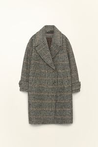 Taupe check maxi-lapel coat
