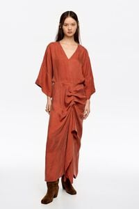 Burnt orange fluid ruffle dress