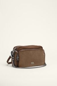 Large dark khaki cotton and suede Pocket crossbody bag