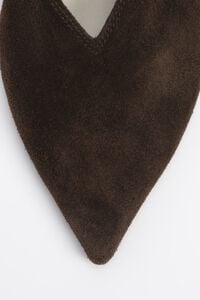 Brown suede low heel court shoe