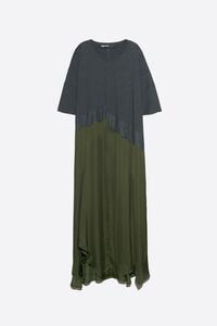 Vestido bimateria irregular caqui