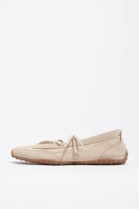 Bone-colored suede and nylon 13 10 sporty ballerina