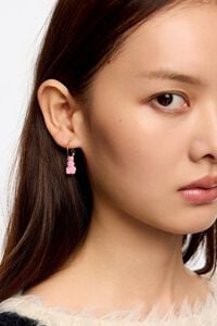 Small pink flocked rabbit hoop earrings