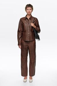 Brown washed leather shirt