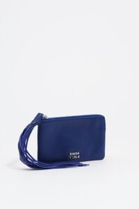 Small electric blue fringed leather coin purse