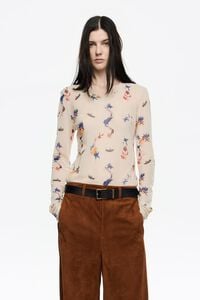 Ivory Flowers Scan tulle fitted T-shirt