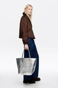 Large silver leather shopper bag