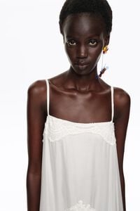 Sand strappy dress with crochet pieces