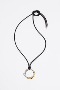 Textured hoop and black cord necklace