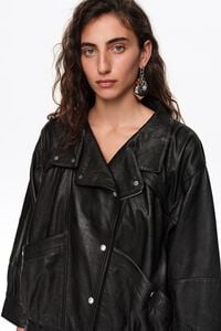Black leather jacket with volume