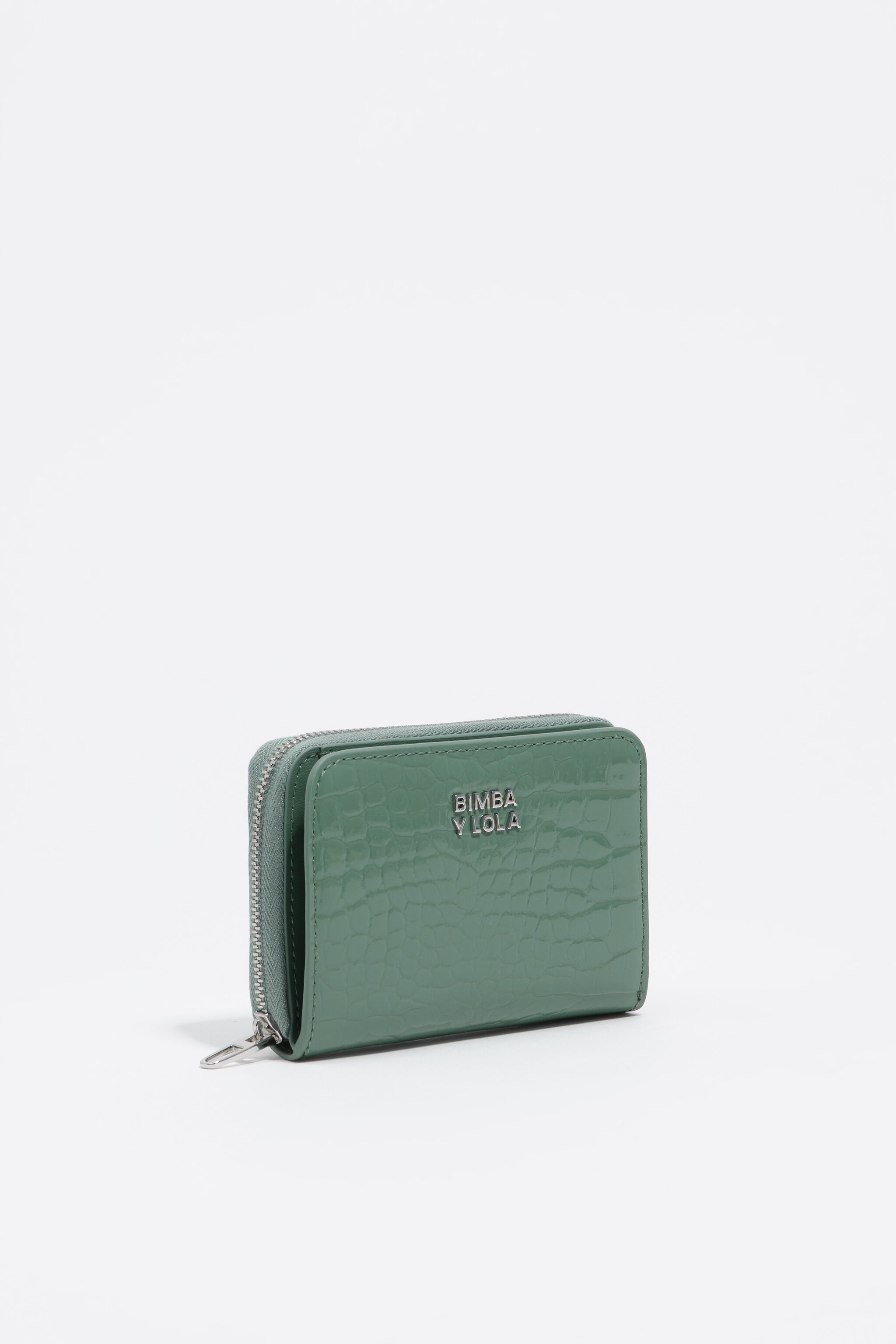Pastel green mock croc flap purse