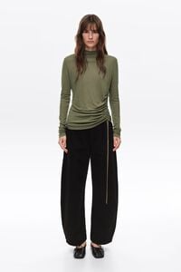 Olive striped fluid ruched T-shirt