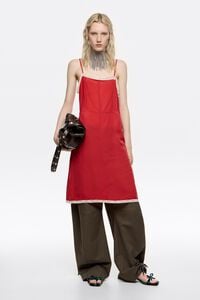 Red dress with contrast lace straps