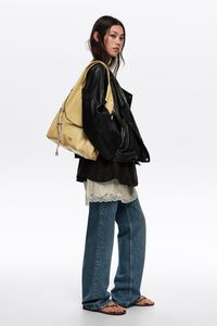 Large oatmeal leather Paper shoulder bag