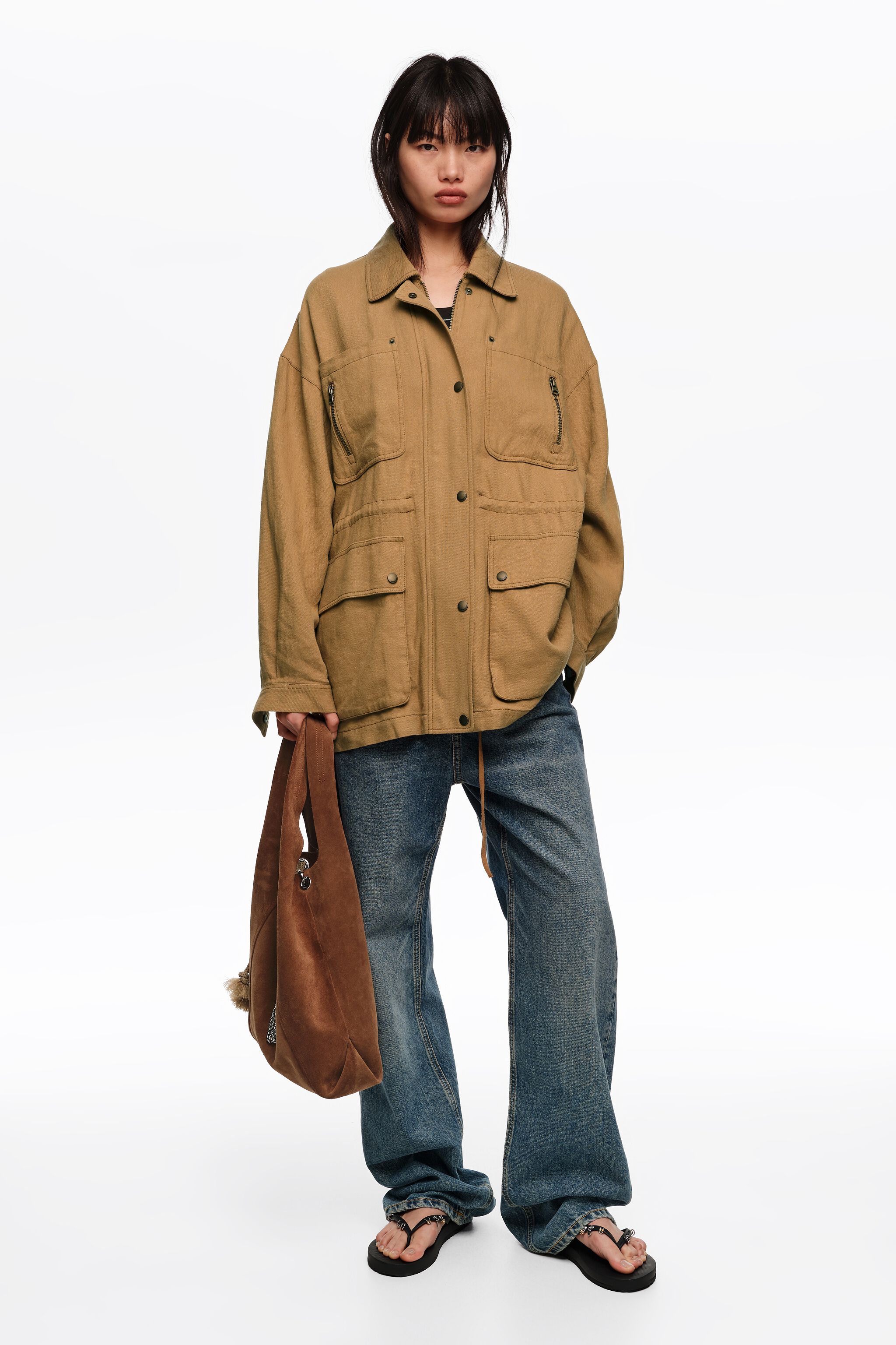 Camel jacket with adjustable waist
