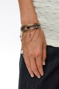 Bracelet with heart-shaped crystals and two-tone chains