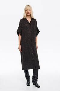 Long washed black shirt dress