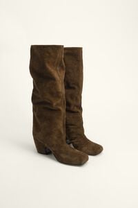 Bota alta tac&oacute;n serraje verde oscuro