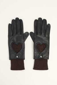 Black leather and knit glove