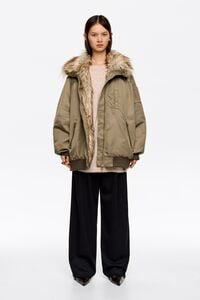 Light khaki fur-lined padded bomber