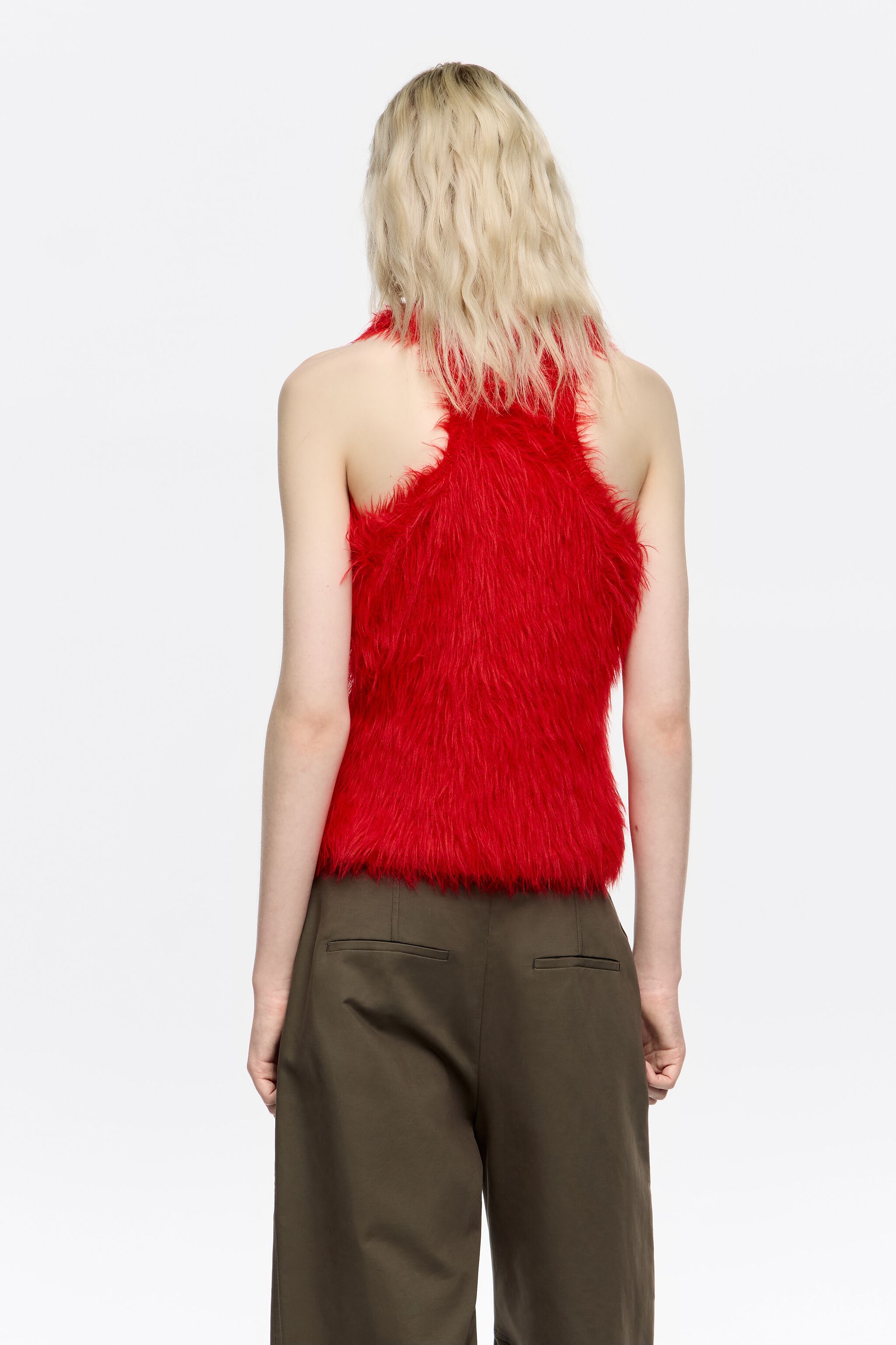 Red fur sleeveless top