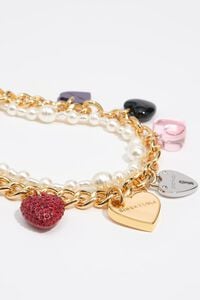 Double chain and pearl hearts logo necklace