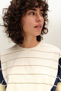 Ivory multi-striped oversize T-shirt