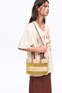 Small mustard raffia basket bag
