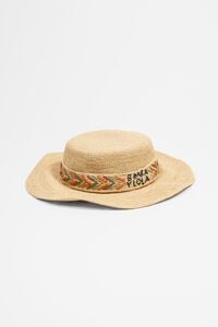 Canotier de r&aacute;fia tira bordada multicolorida