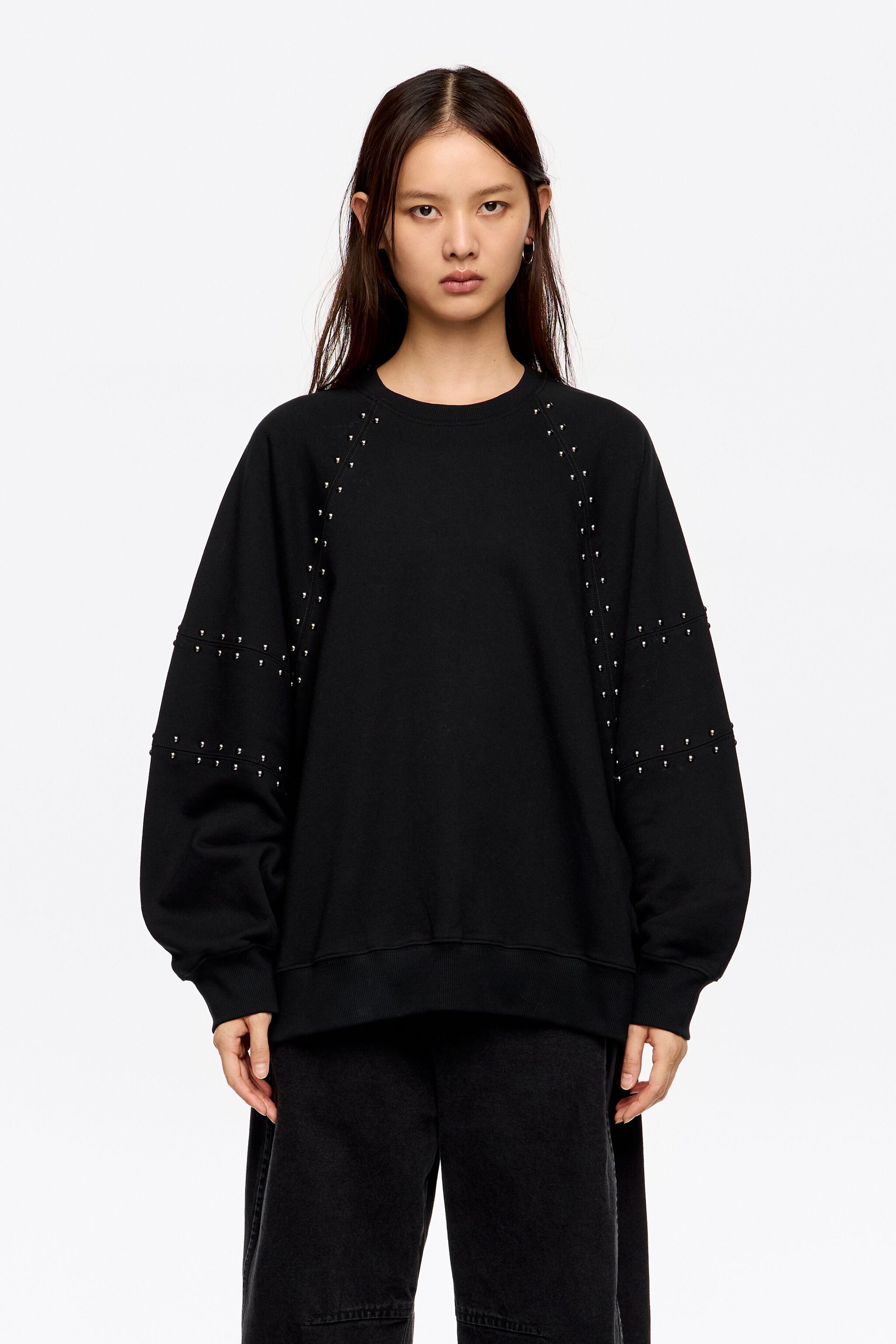 Washed black studded sweatshirt