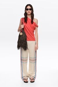 Coral linen knot-neckline top