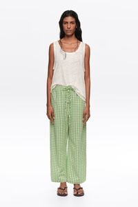 Green checked corset-waist trousers