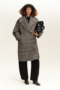Taupe check maxi-lapel coat