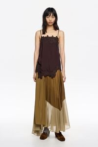 Camel patchwork fluid skirt