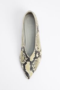 Snake print leather low heel court shoe